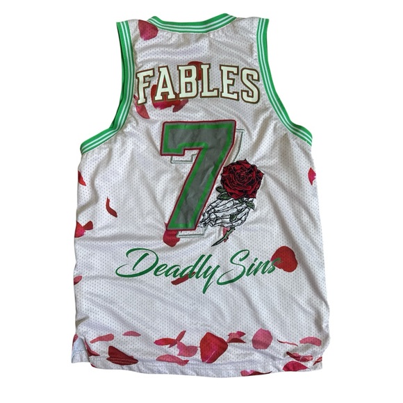 Original Fables White and Green Original Sin Jersey with Red Petals Size Small - Picture 2 of 6